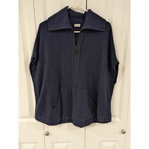 KINROSS Cashmere Short Sleeve quarter Zip poncho Adj. collar. Navy w black. O/S